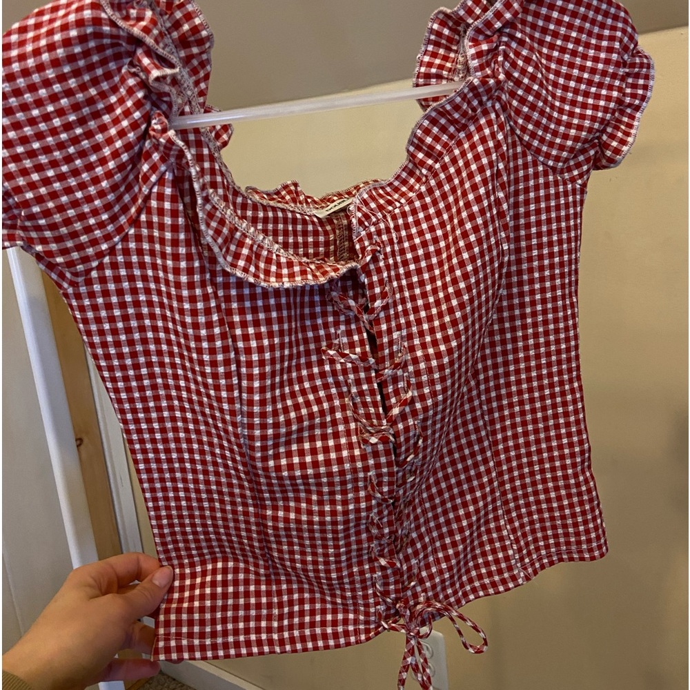 Gingham lace up top